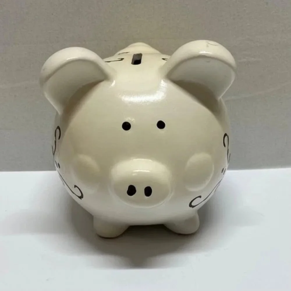 Target Piggy Coin Money Bank White Pig Black Scroll Qixing Ceramics 2011/12 READ